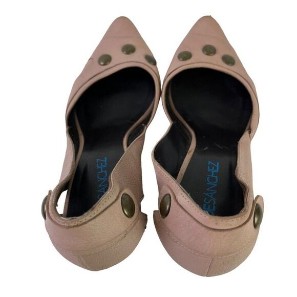 Joe Sanchez Womens Blush Leather Pumps Studded Chunky Heels Point Toe Shoes 40/9 - Picture 11 of 16